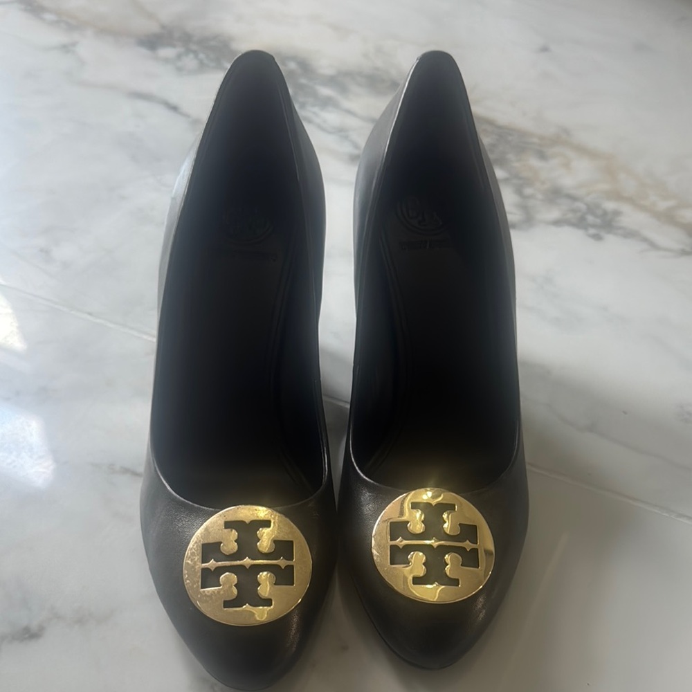 Tory Burch Black Heels with Gold Emblem